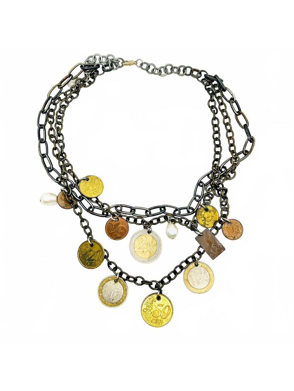 Vintage Y2K Euro Coin Charm Chain Necklace